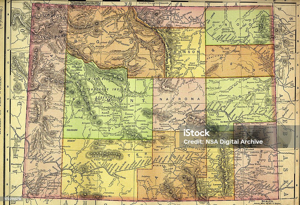 Wyoming mapa antiguo - Ilustración de stock de Mapa libre de derechos