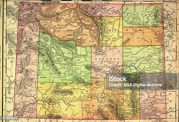 Ilustración de Wyoming Mapa Antiguo y más Vectores Libres de Derechos de Mapa - Mapa, Wyoming, América del norte