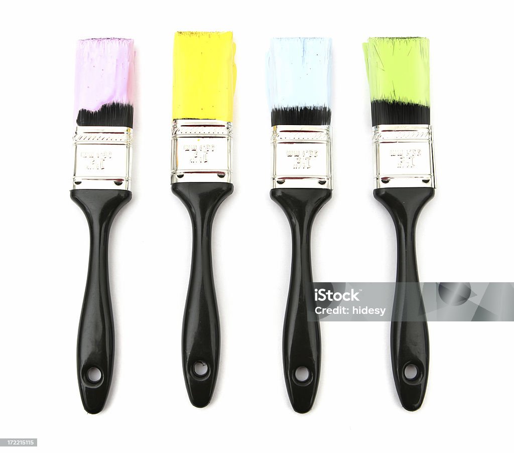 Vier Pinsel mit Farbe - Lizenzfrei Bunt - Farbton Stock-Foto