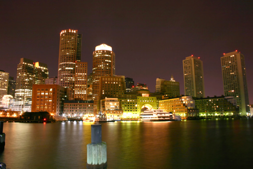 Boston Harbor at night taken from accross the harbor.Related Boston Images: