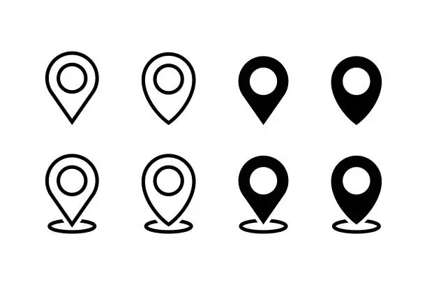 Vector illustration of Location and Map Pin Icon Set Vector Design.