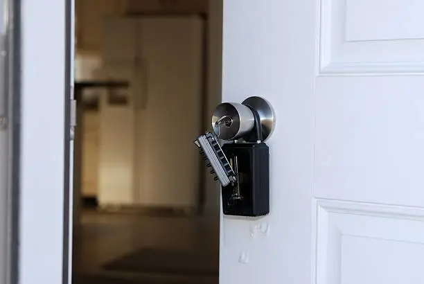 door with real estate lock box