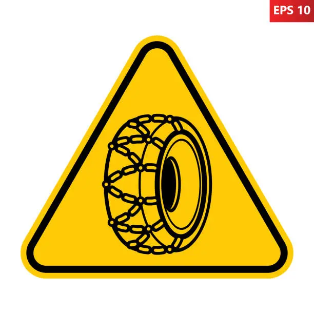 Vector illustration of Snow chains obligatory road sign. Warning symbol.