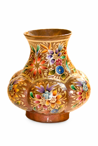 An elegant, hand-painted vase on a white background.