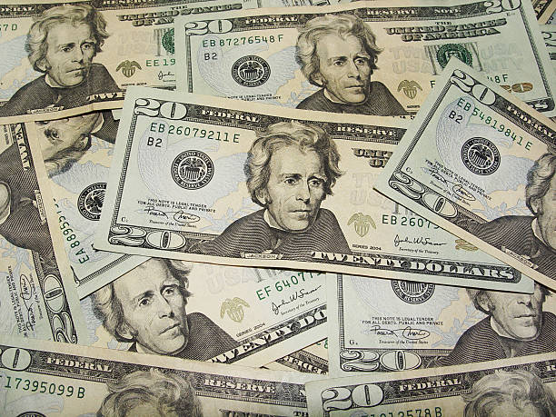 nova twenties - twenty dollar bill us currency currency fanned out imagens e fotografias de stock