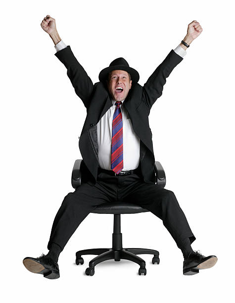 yipee! - office chair cheering ecstatic success 뉴스 사진 이미지