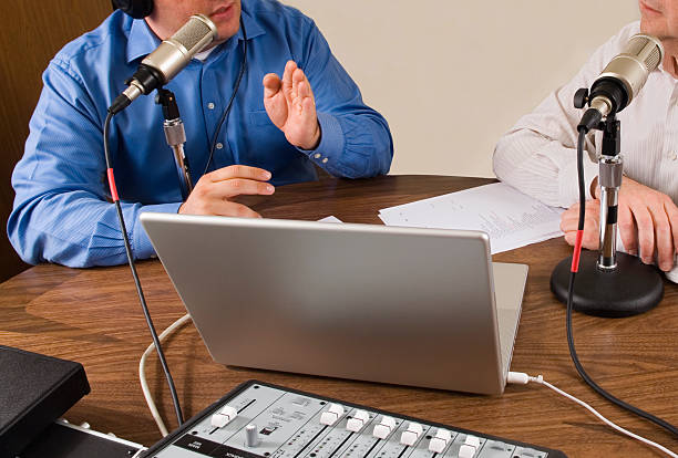 Two Men Podcasting stock photo