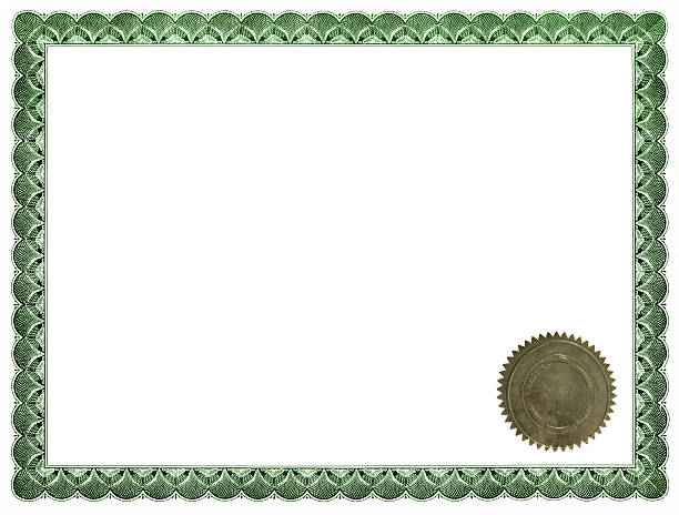 Green certificate with gold seal stock photo