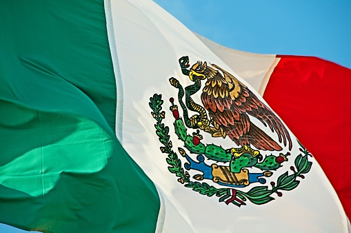 Twin Flags USA and Mexico Waving Flags with Textured Background