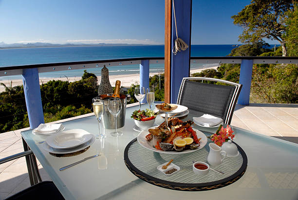 istock Elegant seafood dinner setting for two overlooking Byron Bay 172217590