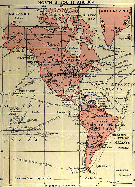 an old faded map of north and south america