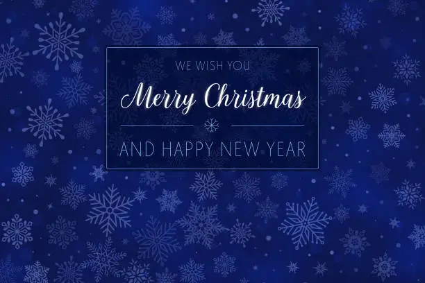 Vector illustration of Christmas Card with blue snowflakes background