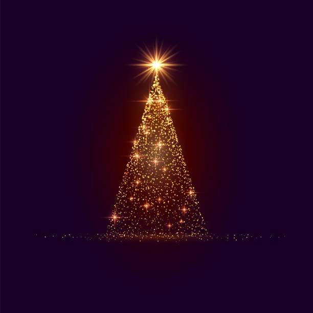 bildbanksillustrationer, clip art samt tecknat material och ikoner med magic christmas tree on dark background - julgran