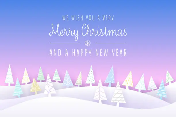 Vector illustration of Merry Christmas and Happy New Year card on a winter paper cutting background