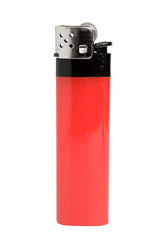 A red lighter, isolated on white background.