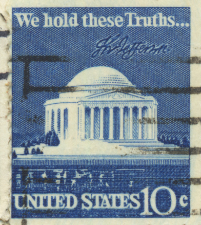 An old US stamp that says We hold these Truths...