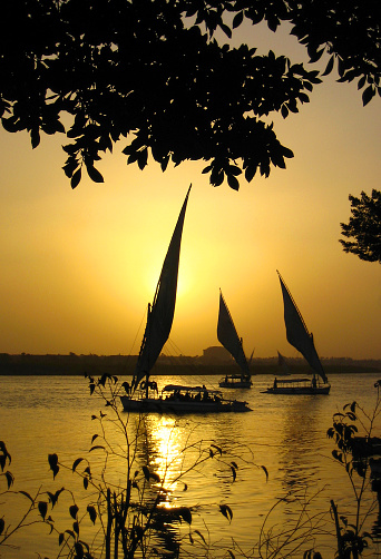 Sailing at sunset on the Nile near Cairo.