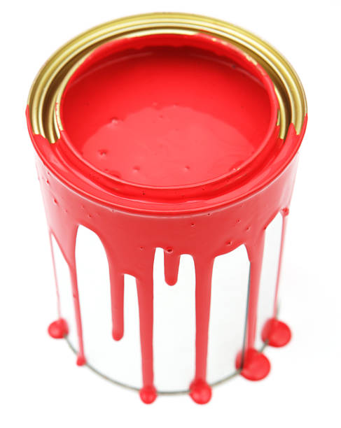 istock Bright red paint spilling from gold and white paint can 172220955