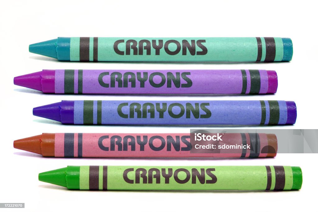 Pencils Five crayons. Crayon Stock Photo