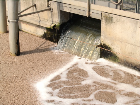 Water flowing in to a denitrification tank at a wastewater treatment plant.