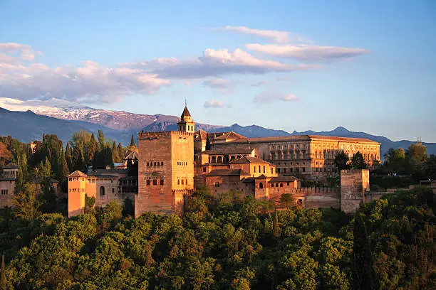 Photo of Alhambra in Granada at twilight. One the 7 New Wonders