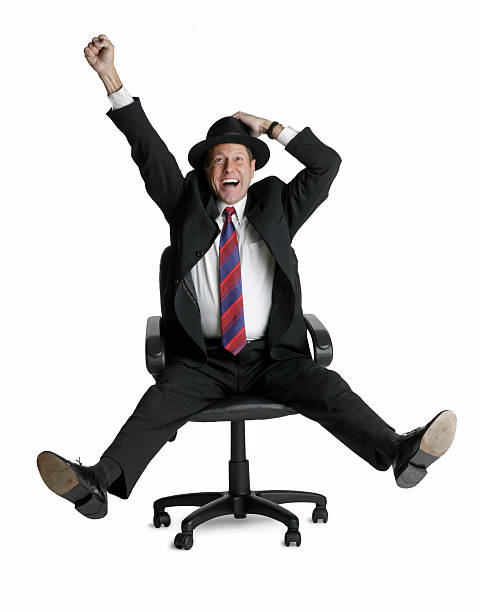 yipee! - office chair cheering ecstatic success stock-fotos und bilder