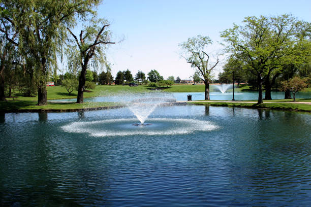 Landscaping scenics Landscaping scenics - fountains in a pond pond fountains stock pictures, royalty-free photos & images