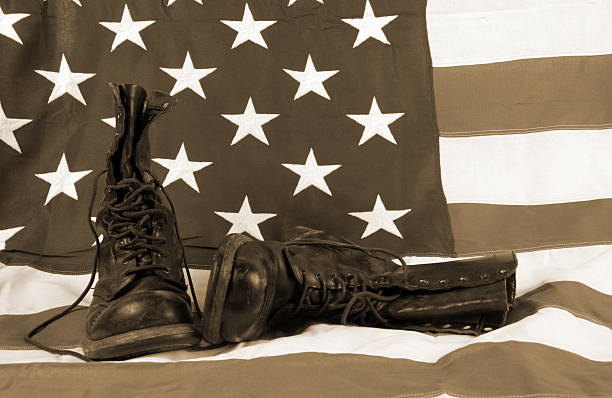 istock Combat boots with an American Flag 172223081