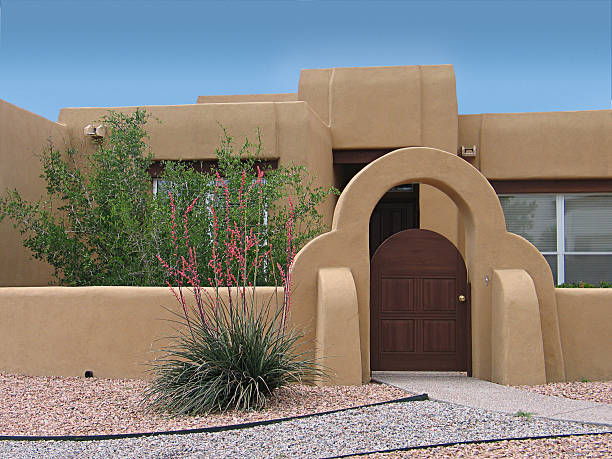 Southwestern Style Home & Gate Taken in New Mexico. stucco photos stock pictures, royalty-free photos & images