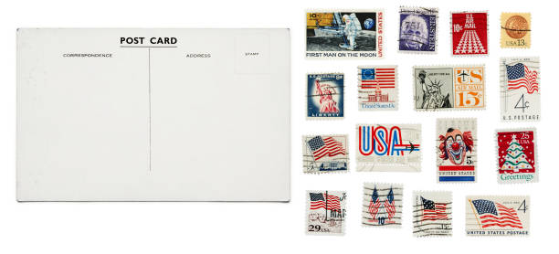 retro postkarte briefmarken - stamps postage stock-fotos und bilder