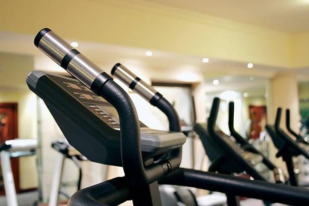 Treadmills at a health club or gym stock photo