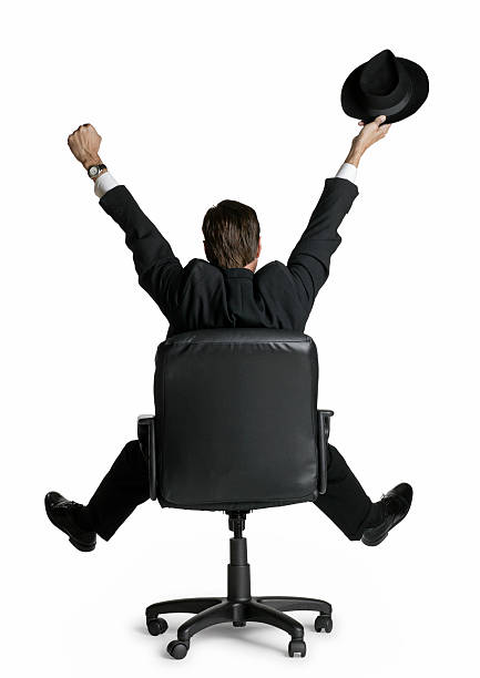 erfolg wird - office chair cheering ecstatic success stock-fotos und bilder