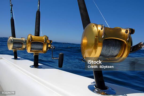 Foto de Carretel De Pesca e mais fotos de stock de Mar - Mar, Vara de pesca, Azul