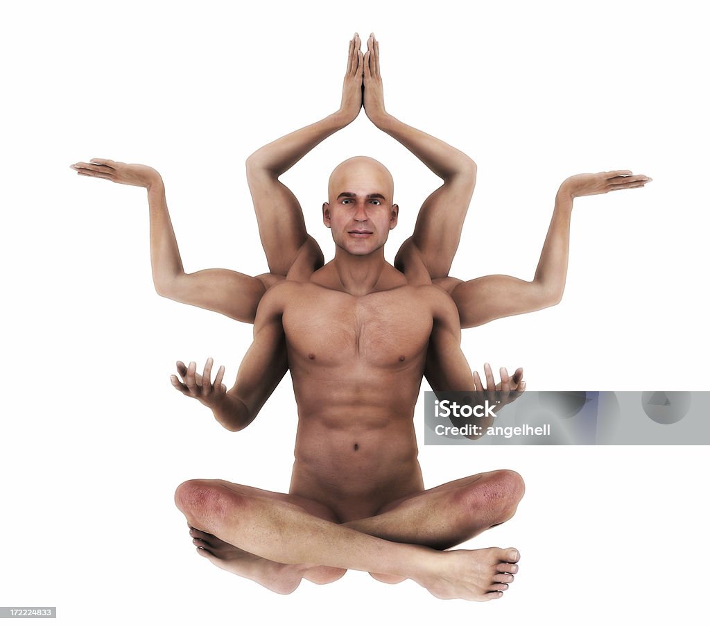Homem com seis braços meditação - Foto de stock de Figura para recortar royalty-free