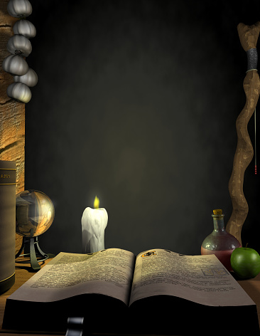 A 3D rendering of a spell book and other wizarding accoutrements. Lots of space for your own magical copy! I'd love to hear how this image is used... please feel free to add a comment to the ratings or drop me a site mail.  Thanks!
