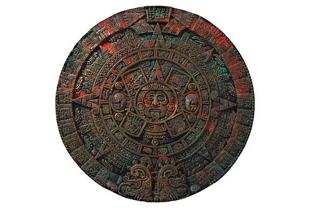 It's a generic Aztec calendar. You can see the original at the Museo Nacional de Antropologia in Mexico City, Mexico. The original calendar is a massive stone slab, carved in the middle of the 15th century. It weighs almost 24 tons, has a diameter of 3.6 meters (12 feet), and a thickness of 1.22 meters (4 feet).