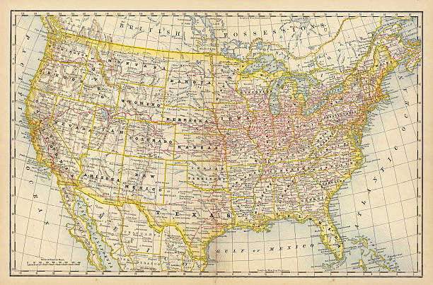 아메리카 늙음 맵 - cartography map retro revival usa stock illustrations