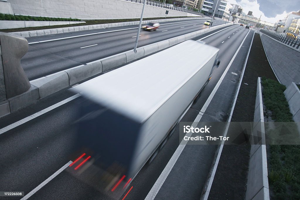 On the road A Truck in high speed. Motion Stock Photo