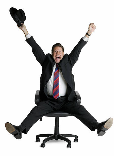 yipee! - office chair cheering ecstatic success stock-fotos und bilder