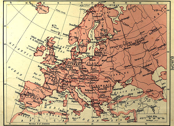 old worn map of europe an old worn map of europe faded and aged paper former soviet union stock pictures, royalty-free photos & images