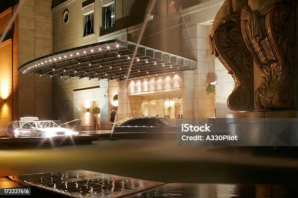 Hotel Entrance At Night Stock Photo - Download Image Now - Hotel, Building Entrance, Driveway
