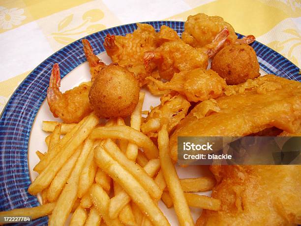 Shrimp Fish Chips Seafood Stock Photo - Download Image Now - Cod, Dinner, Fish