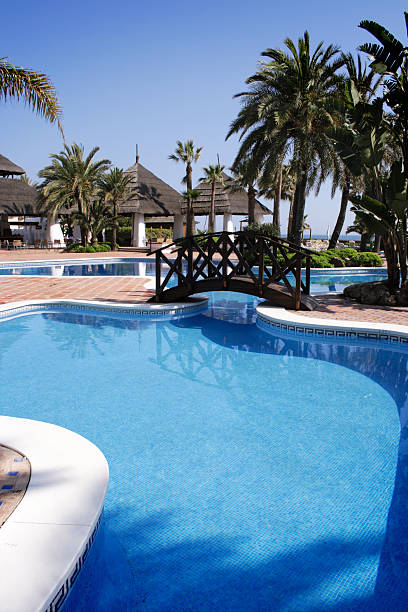 tropikalny styl basen resort - full length florida tropical climate residential structure zdjęcia i obrazy z banku zdjęć