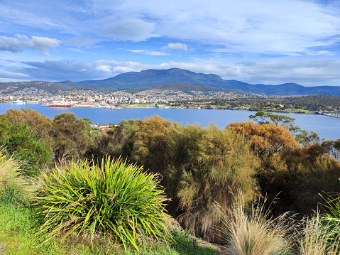 Landscape view at Rosny Hill Lookout, offering breathtaking panoramic views of Hobart and the stunning River Derwent. Tasmania