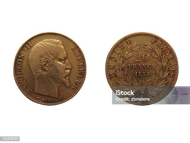 Francuski Złote Monety Z Izolacją - zdjęcia stockowe i więcej obrazów Napoleon III - Napoleon III, Moneta 20 franków francuskich, Moneta