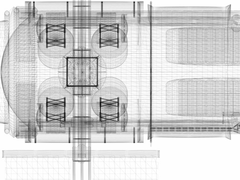 Abstract technical drawing.  3D wireframe rendering with a lot of detail.
