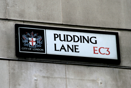 Historic Pudding Lane where the Great Fire of London started in 1666.