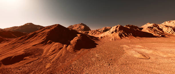 istock Mars landscape, 3d render of imaginary mars planet terrain, science fiction background 1722297837