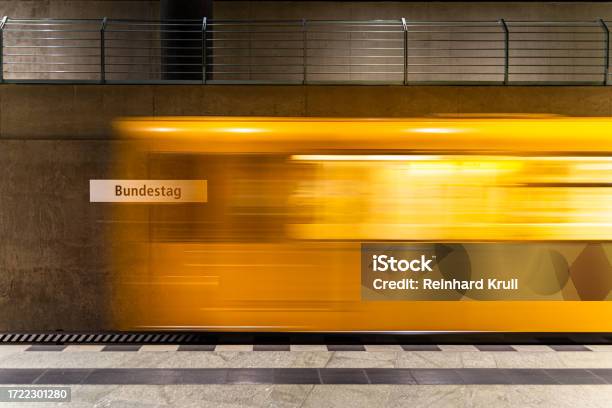Incoming Berlin Ubahn At The Bundestag Station Stock Photo - Download Image Now - Arrival, Berlin, Berliner Verkehrsbetriebe