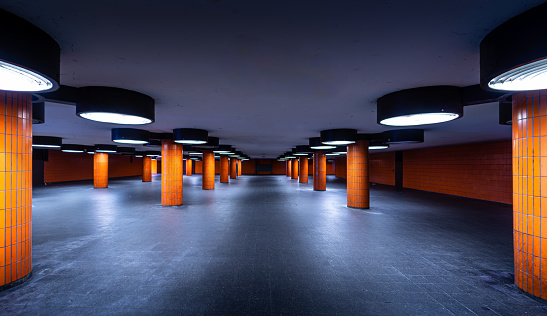 Germany, Berlin, September 06, 2023 - Empty pedestrian tunnel at Berlin Messedamm, Berlin Charlottenburg